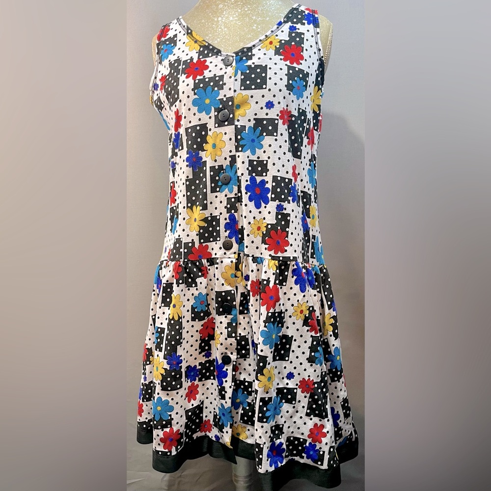 90's xl vintage floral polkadot bold print sleeveless dress